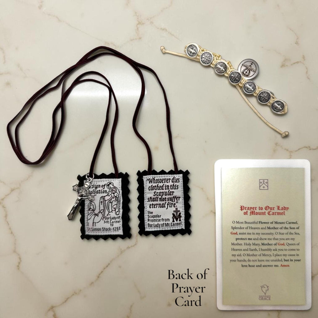 Mount Carmel brown scapular gift set detail
