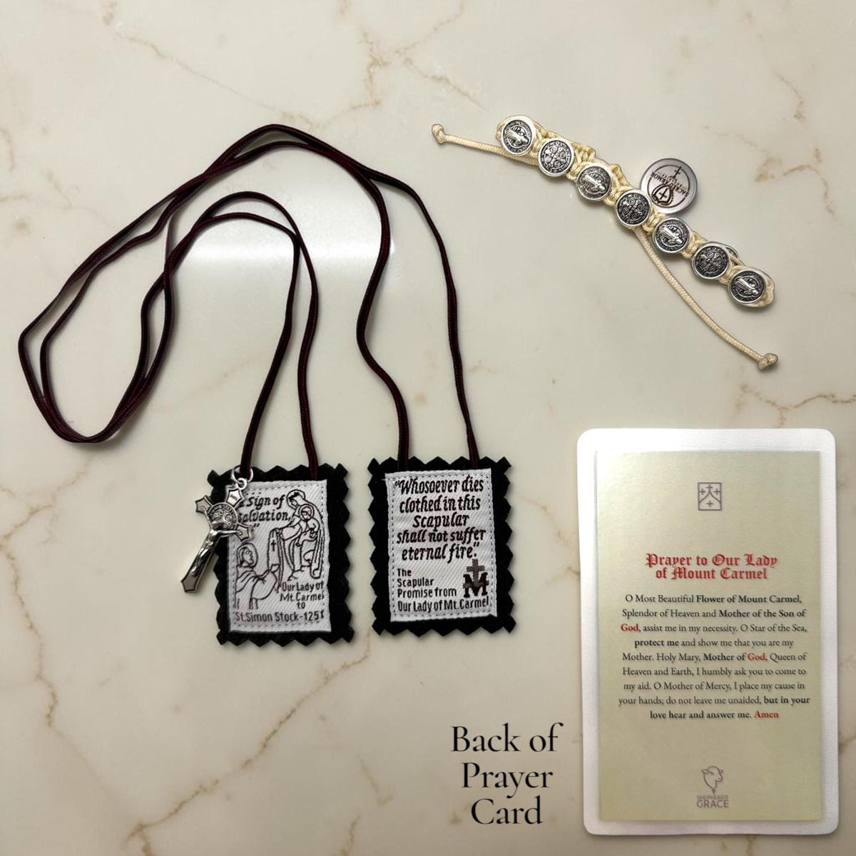 Mount Carmel brown scapular gift set detail