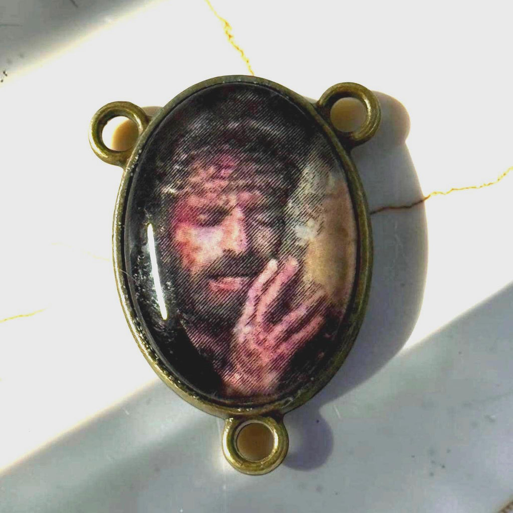 Christ Carrying the Cross antique bronze rosary centerpiece