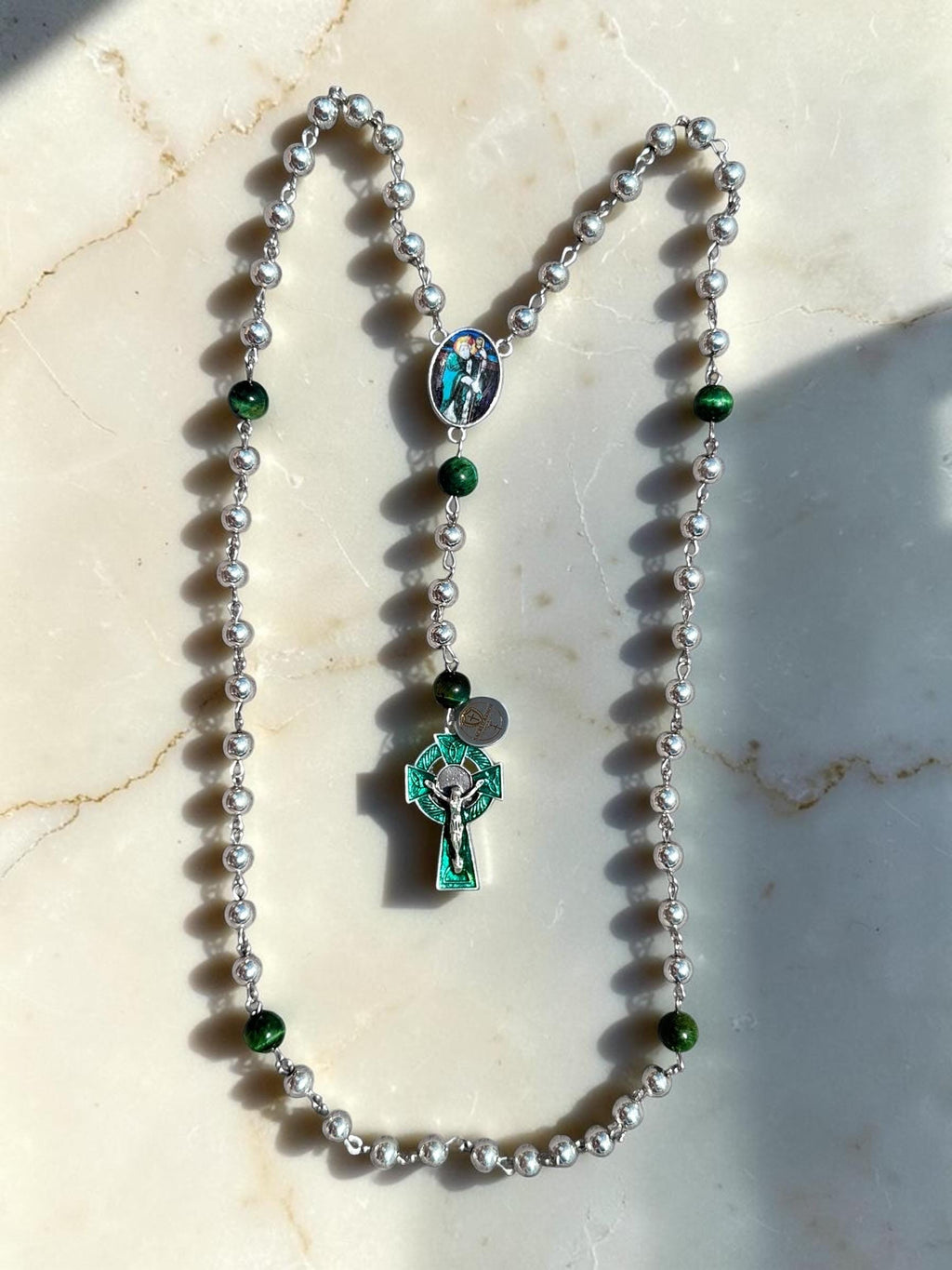 St. Patrick Emerald Green Rosary detail view