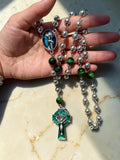 St. Patrick Emerald Green Rosary with Celtic crucifix