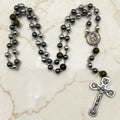 Hematite Holy Face of Jesus Rosary with green stone accents
