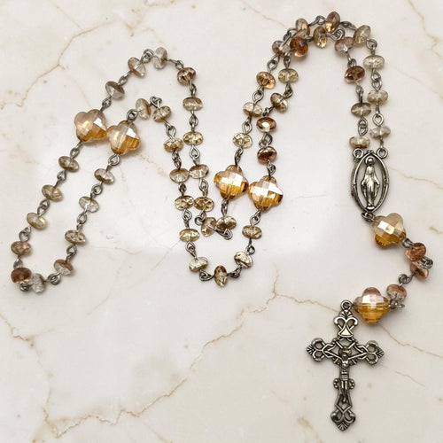 Champagne Crystal Miraculous Medal Rosary