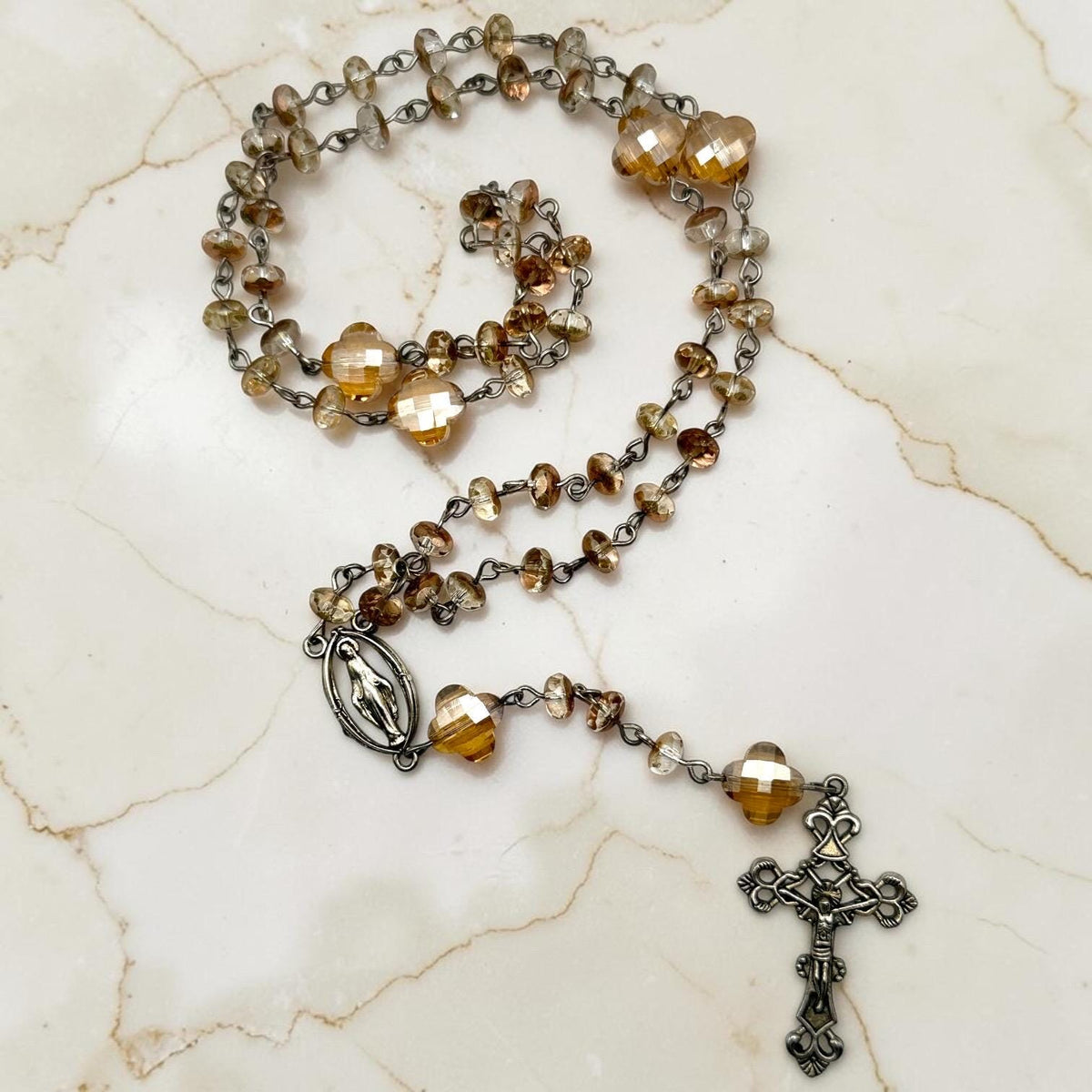 Champagne Crystal Miraculous Medal Rosary alternate view