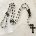 Antique Bronze Blue Crystal Mary and Baby Jesus Sacred Heart Rosary