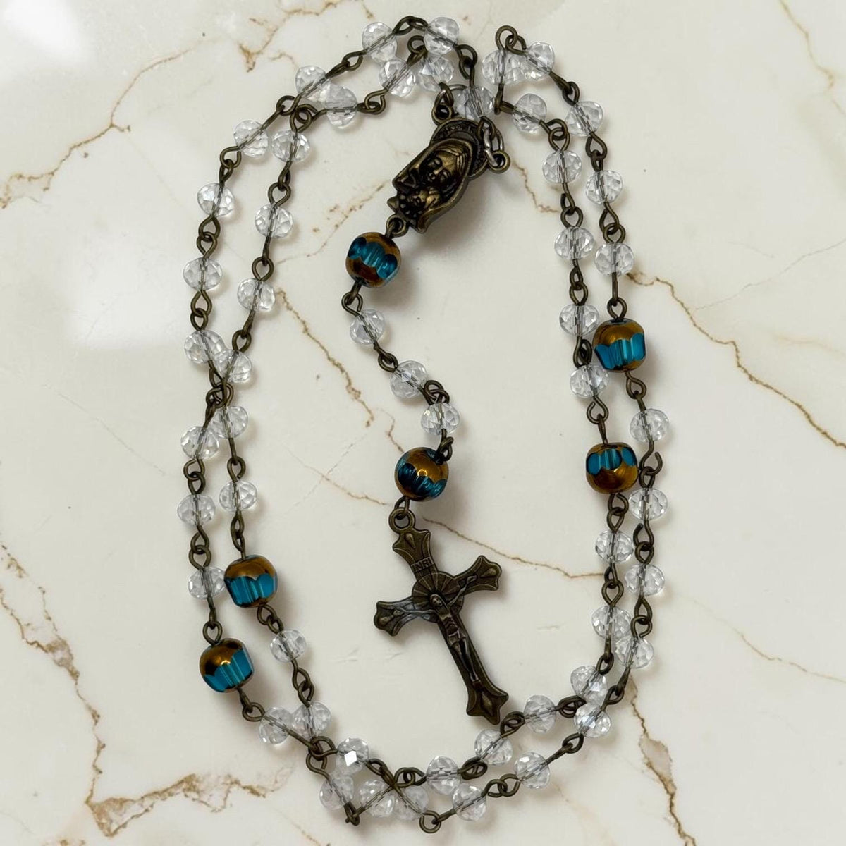 Mary and Baby Jesus Sacred Heart Rosary detail view