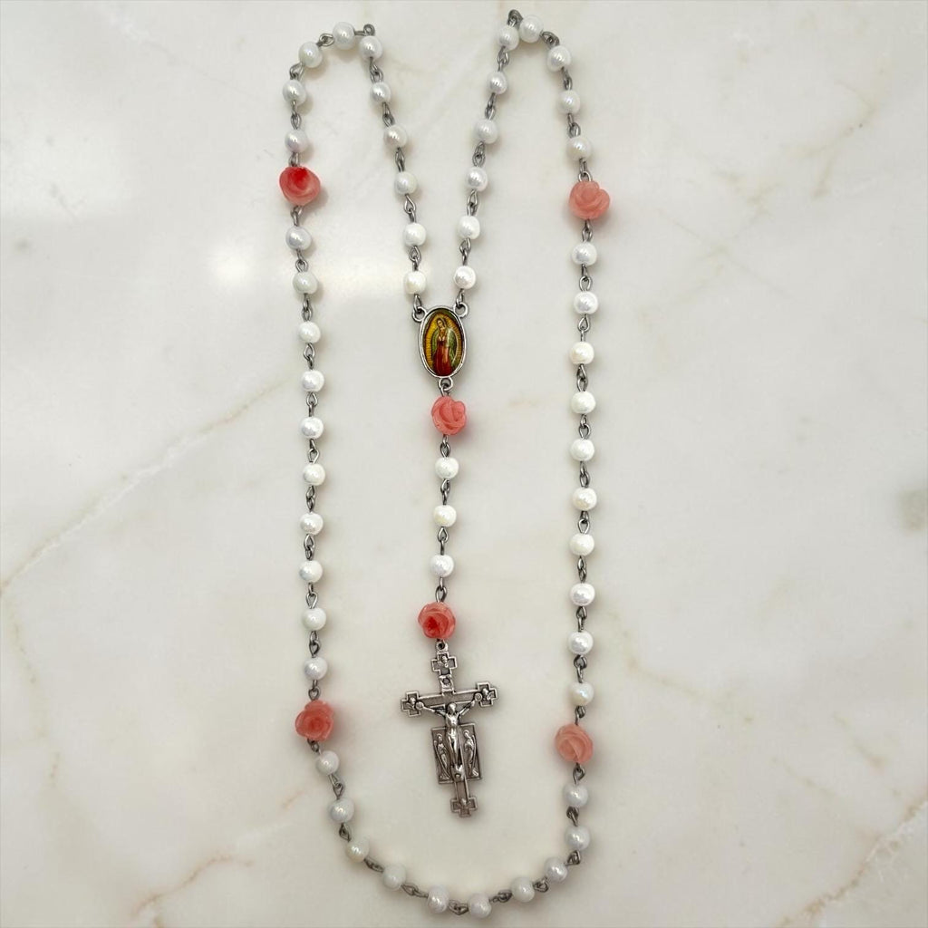 Pink Rose Our Lady of Guadalupe Rosary alternate view