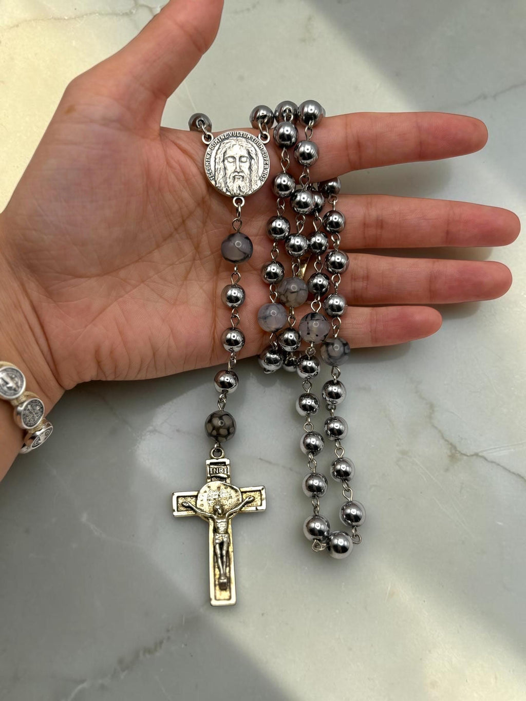 Holy Face Dragon Vein Agate Rosary additional view