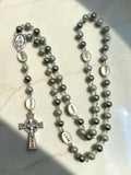 Love Hope Peace gray and white pearl Miraculous Medal Rosary