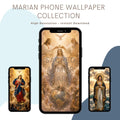 Marian phone wallpaper collection with three Virgin Mary backgrounds