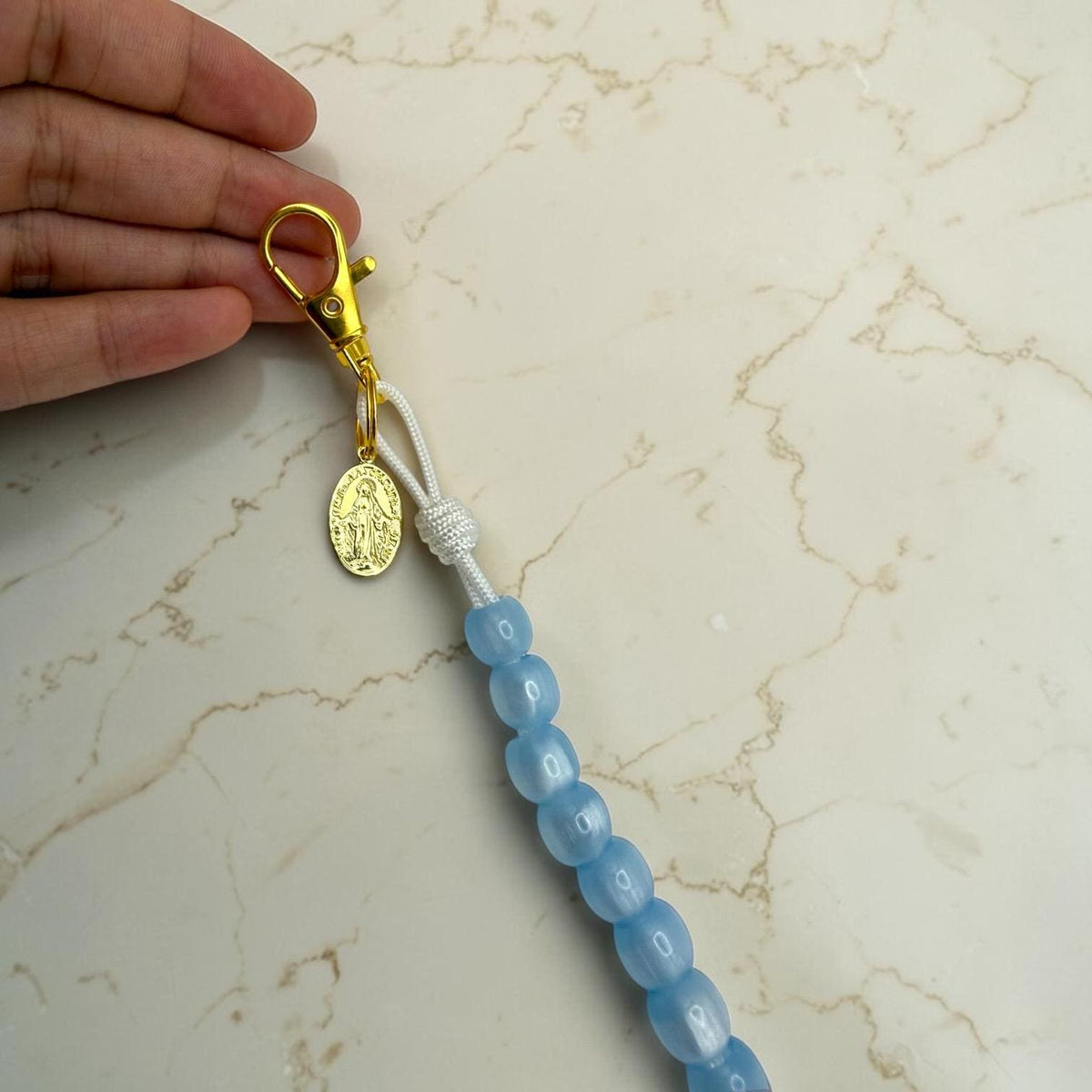 Blue Cat Eye Decade Rosary detail view