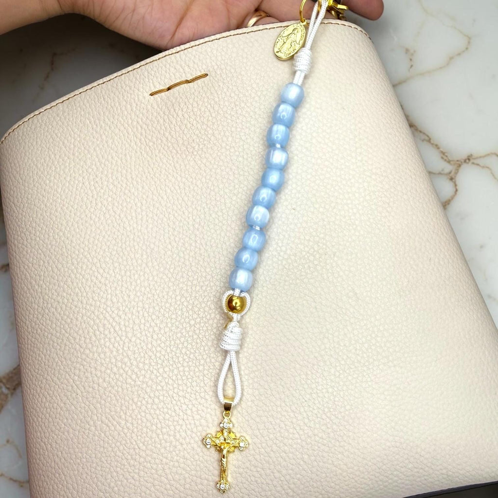Blue Cat Eye Decade Rosary clasp and medal detail