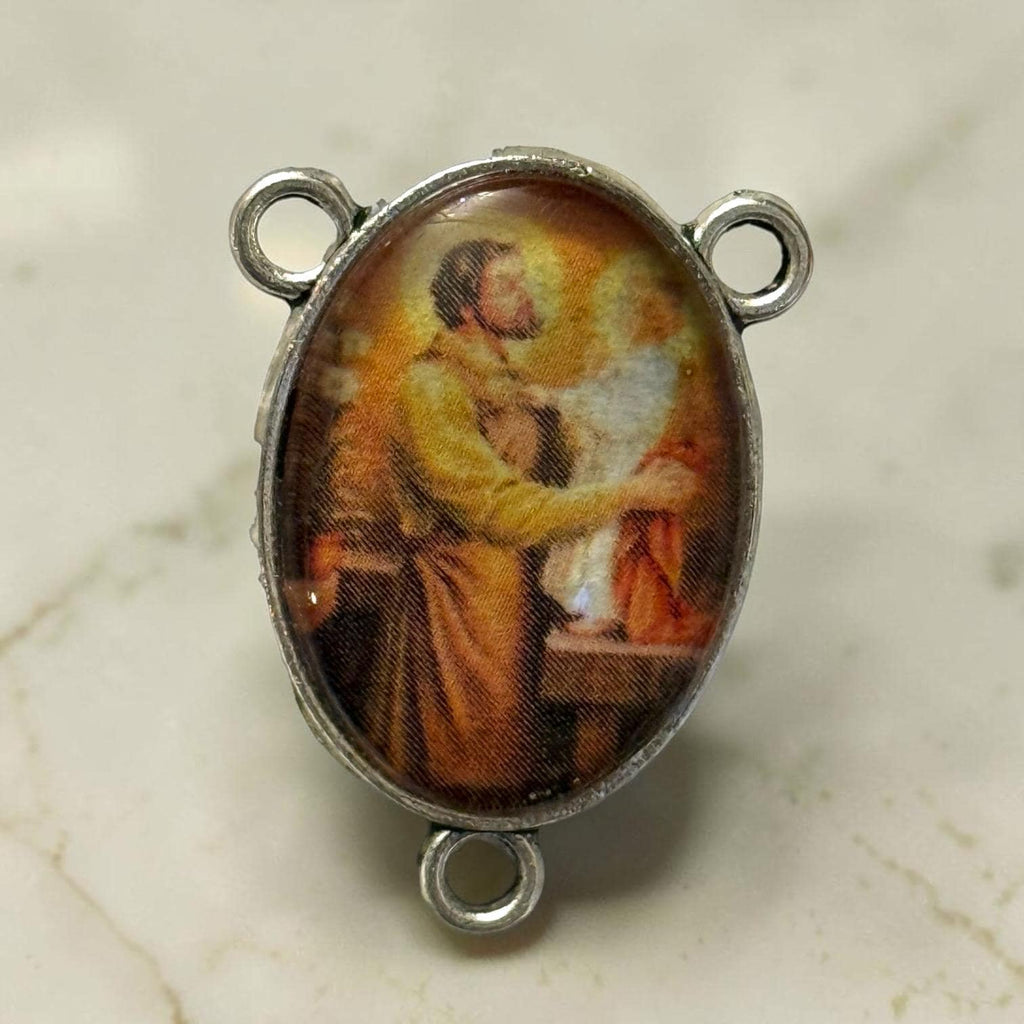 St. Joseph and Child Jesus glass cabochon rosary centerpiece