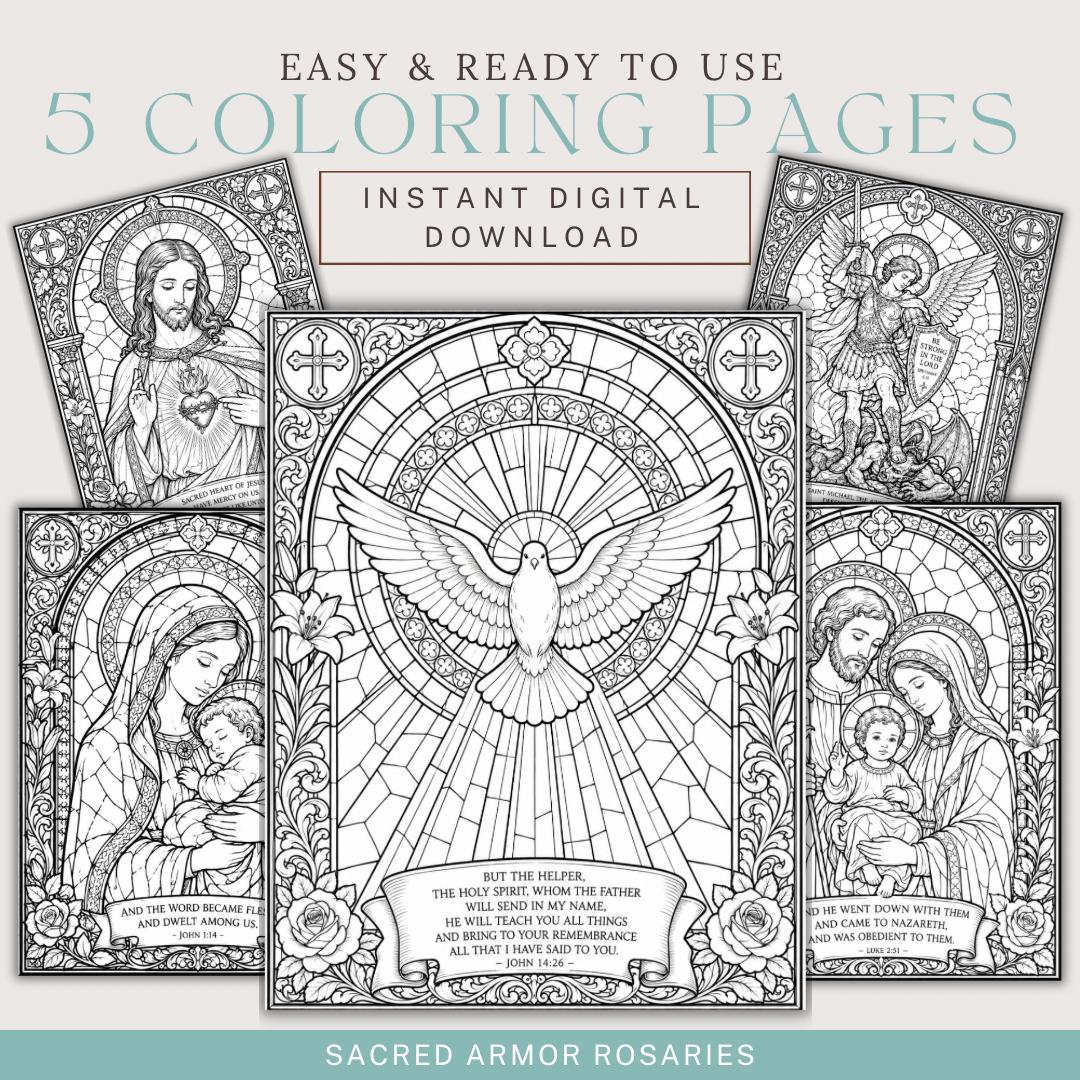 Catholic stained glass Virgin Mary coloring page printable detail
