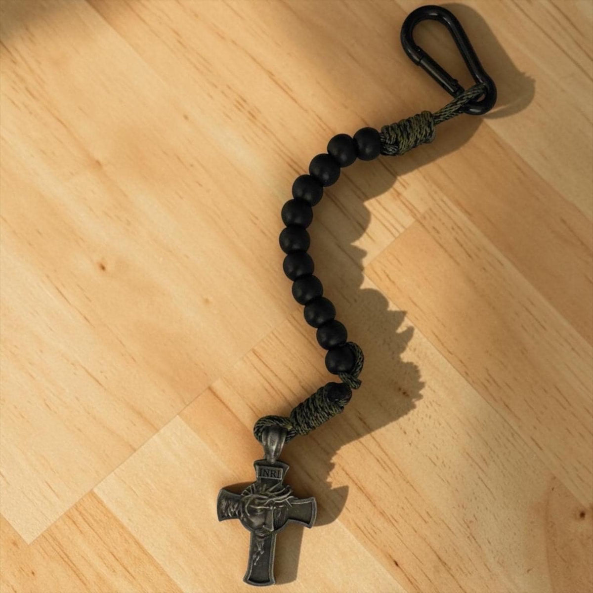 Black Tactical Paracord Decade Rosary with carabiner