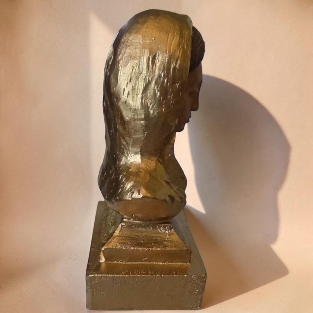 Gold Painted Virgin Mary bust statue detail view