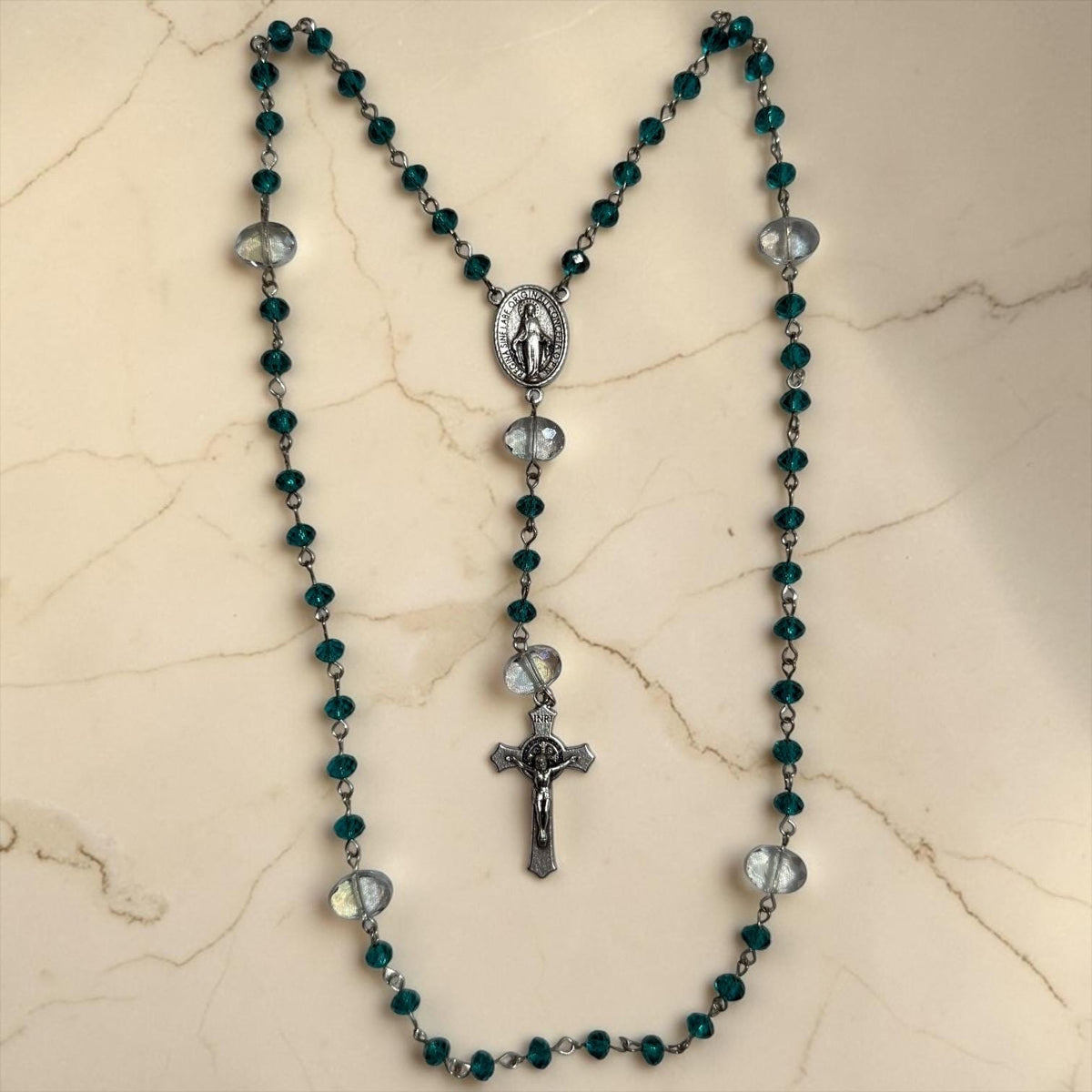 Emerald Green Crystal Miraculous Medal Rosary alternate view