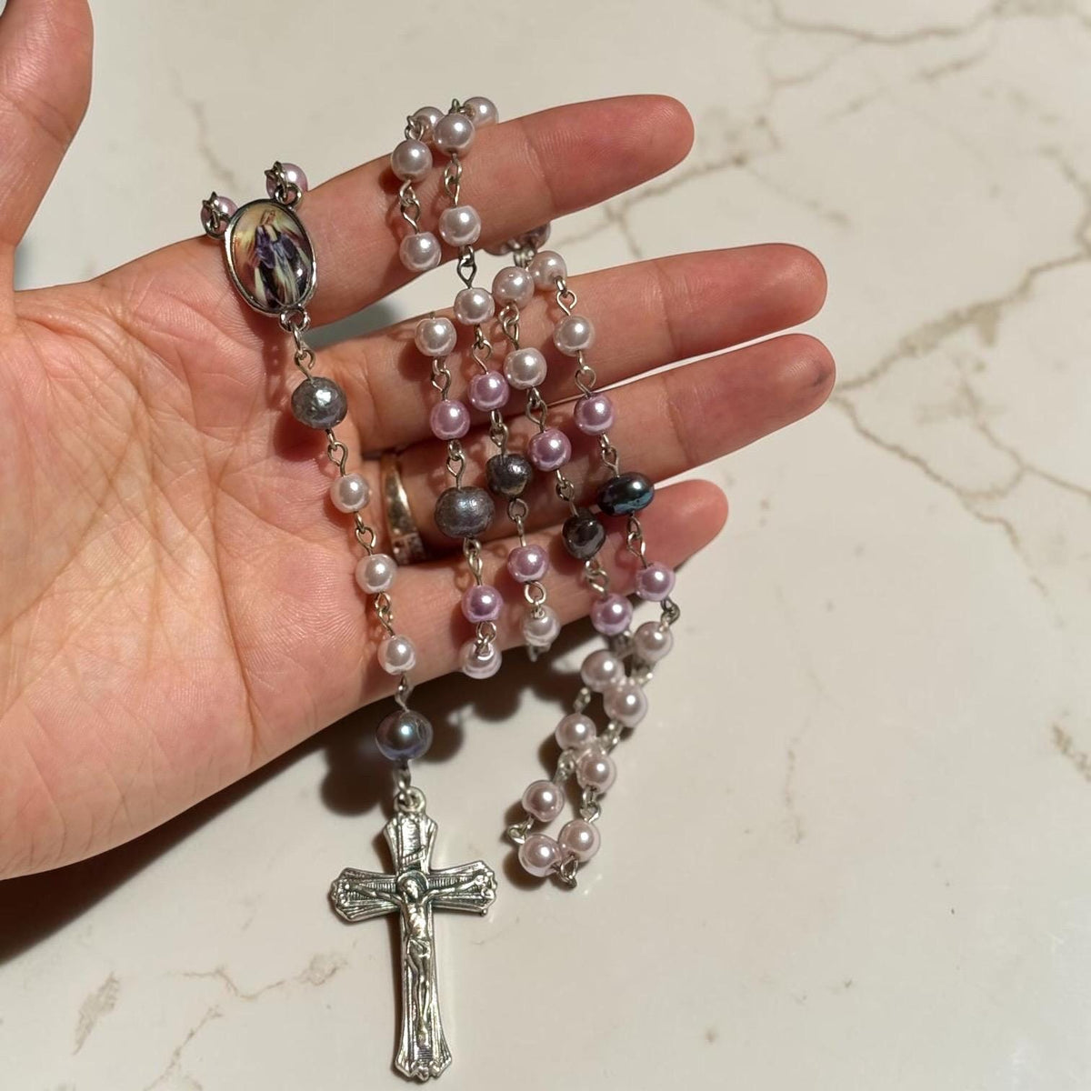 Lavender Pearl Miraculous Medal Rosary additional view