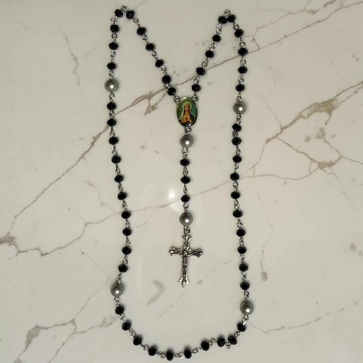 Black Crystal Immaculate Heart Rosary alternate view