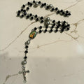 Black Crystal and Silver Pearl Immaculate Heart Rosary