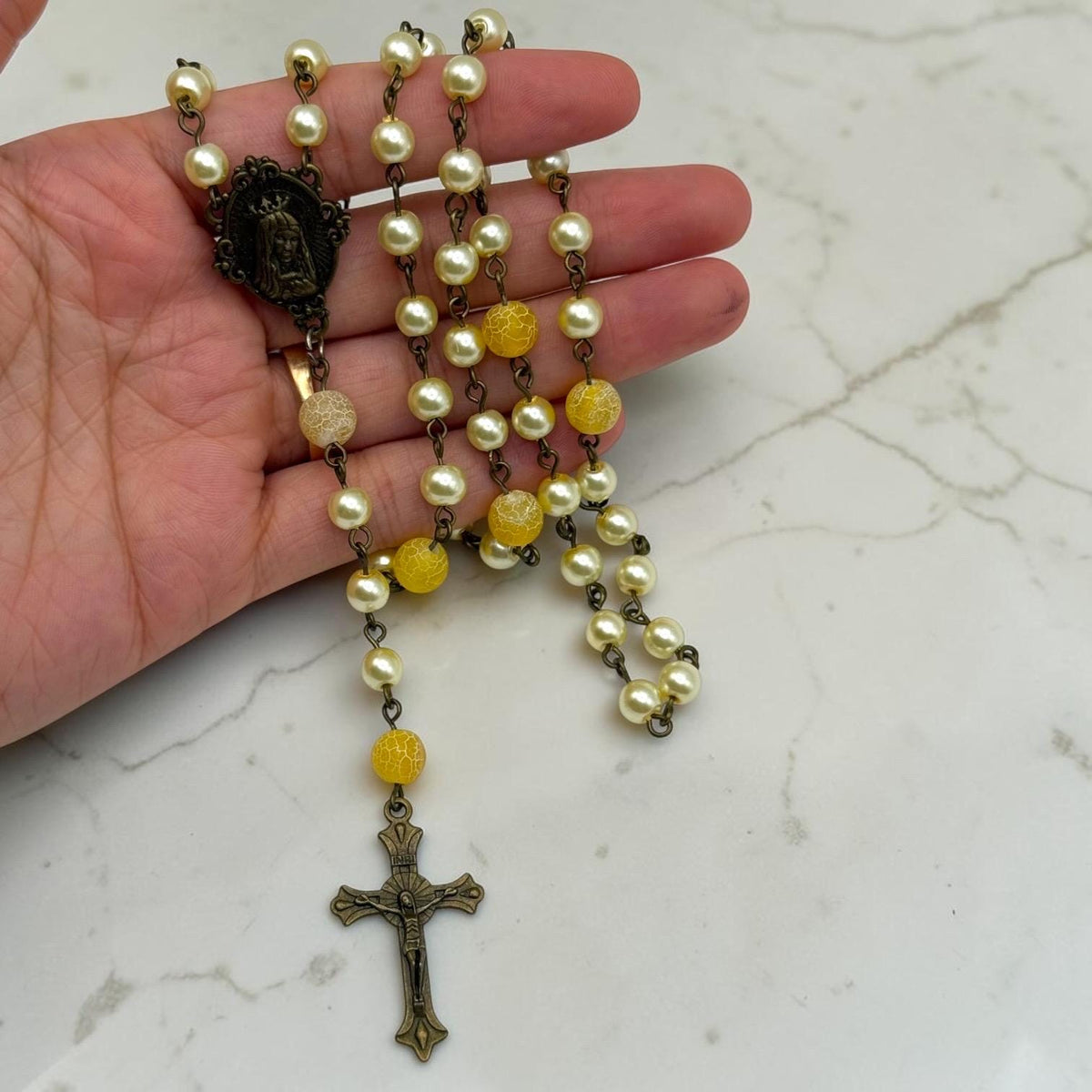 Cream Pearl Immaculate Heart Rosary additional view