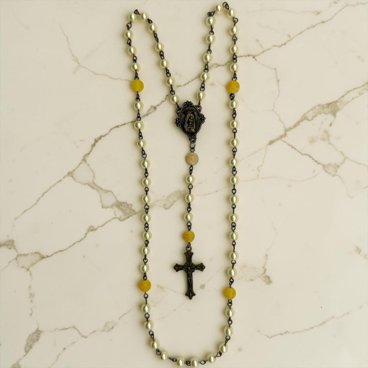 Cream Pearl Immaculate Heart Rosary alternate view