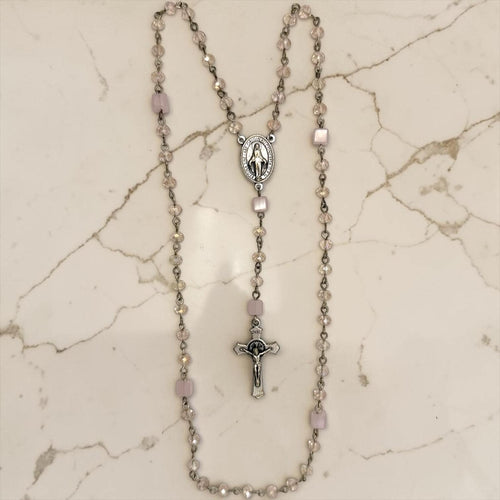 Pink Crystal Miraculous Medal Rosary alternate view