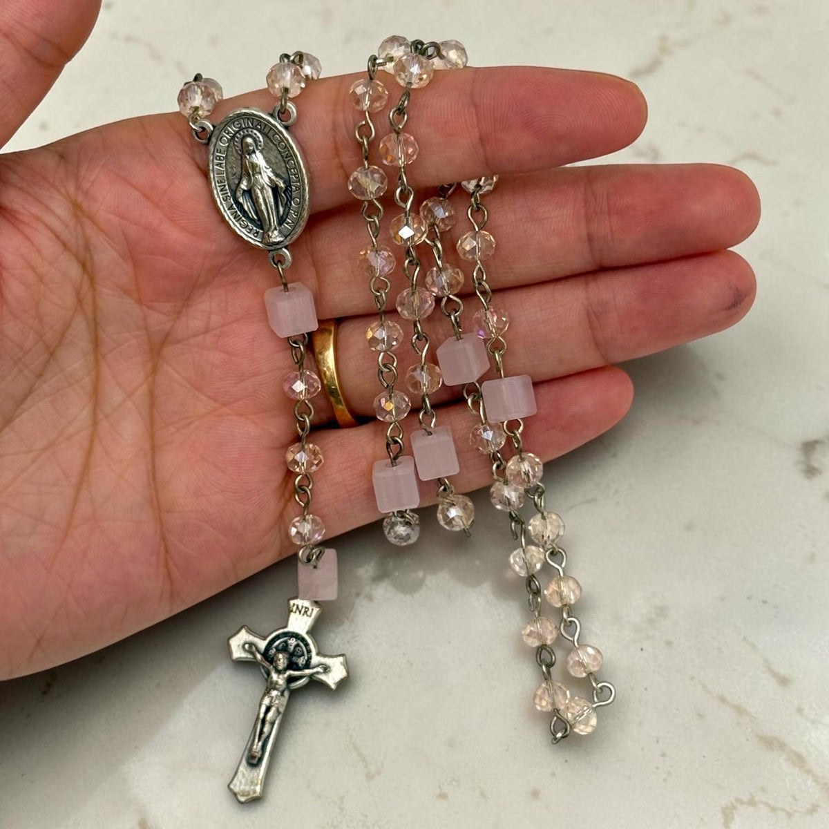 Pink Crystal Miraculous Medal Rosary additional view