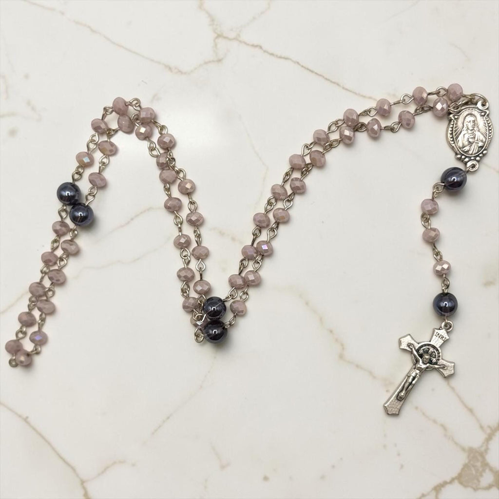 Purple Crystal Immaculate Heart Rosary with St. Benedict crucifix