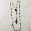 Green Crystal Madonna and Child Rosary with antique bronze details