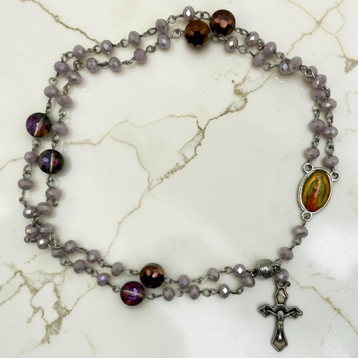 Our Lady of Guadalupe magnetic rosary bracelet prayer beads detail