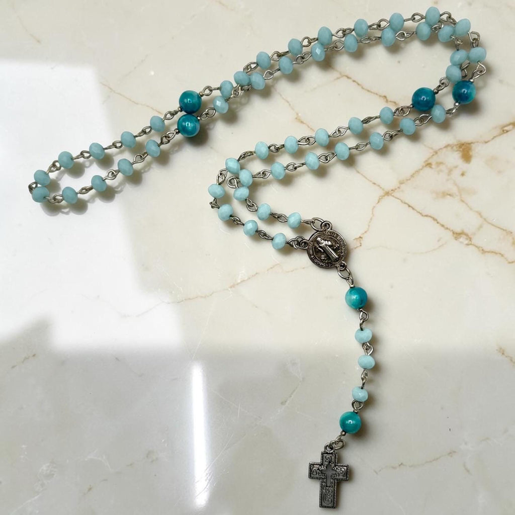 Aqua Crystal St. Benedict Rosary alternate view