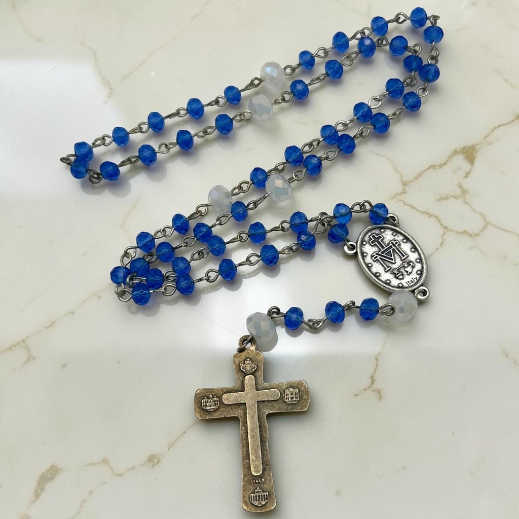 Blue Miraculous Medal Rosary detail view