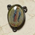 Pastel Virgin Mary glass cabochon rosary centerpiece