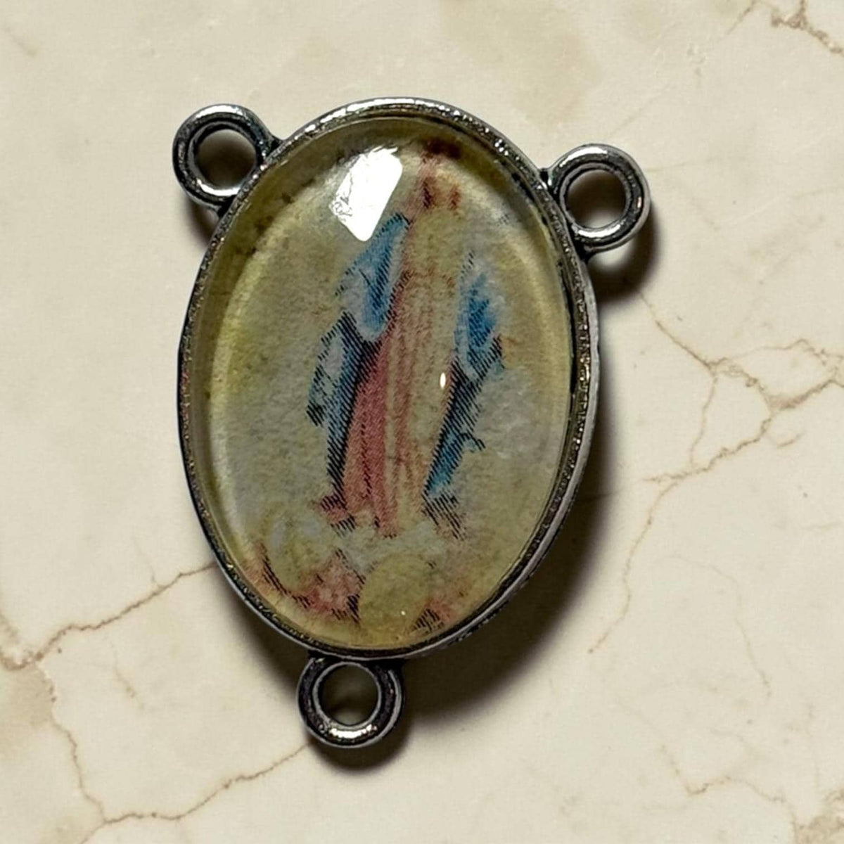 Pastel Virgin Mary glass cabochon rosary centerpiece