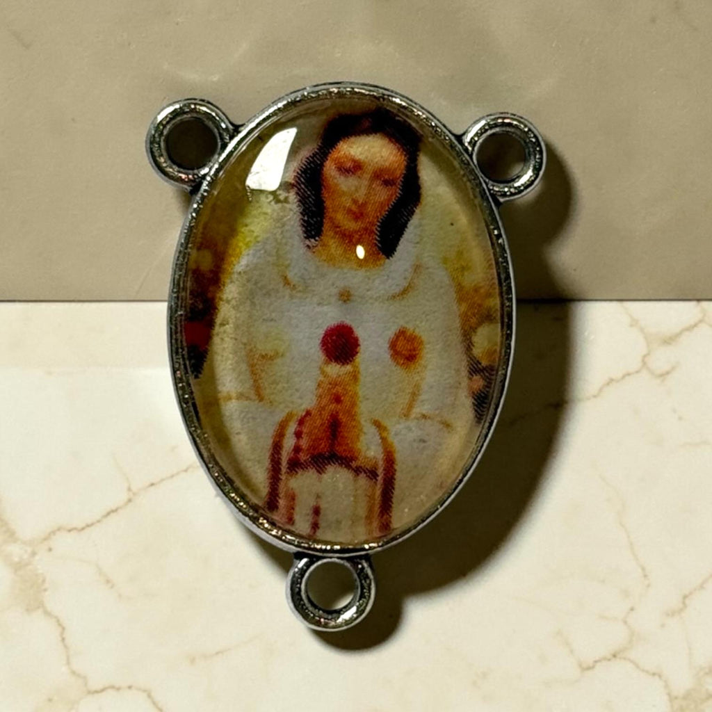 Rosa Mystica glass cabochon rosary centerpiece