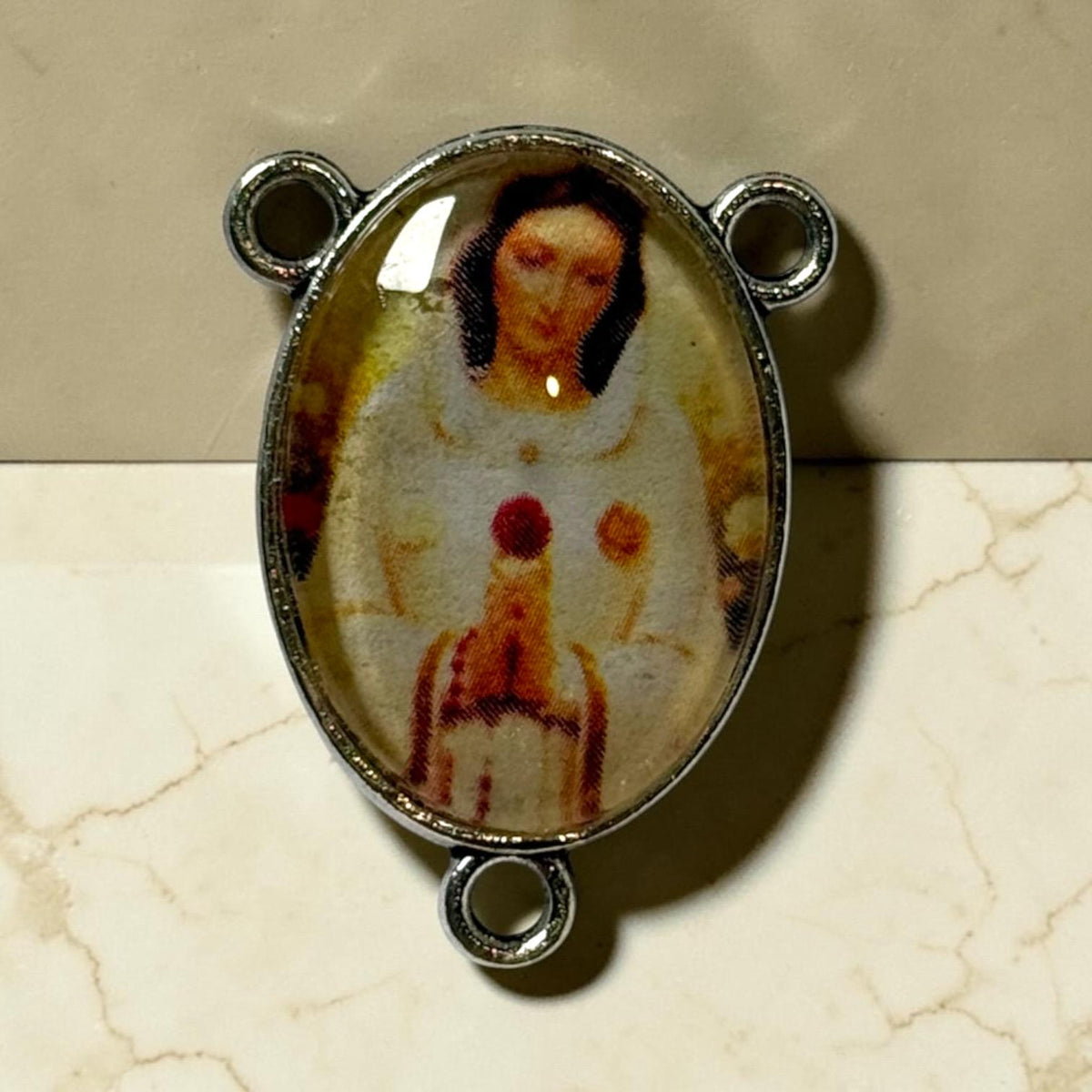 Rosa Mystica glass cabochon rosary centerpiece