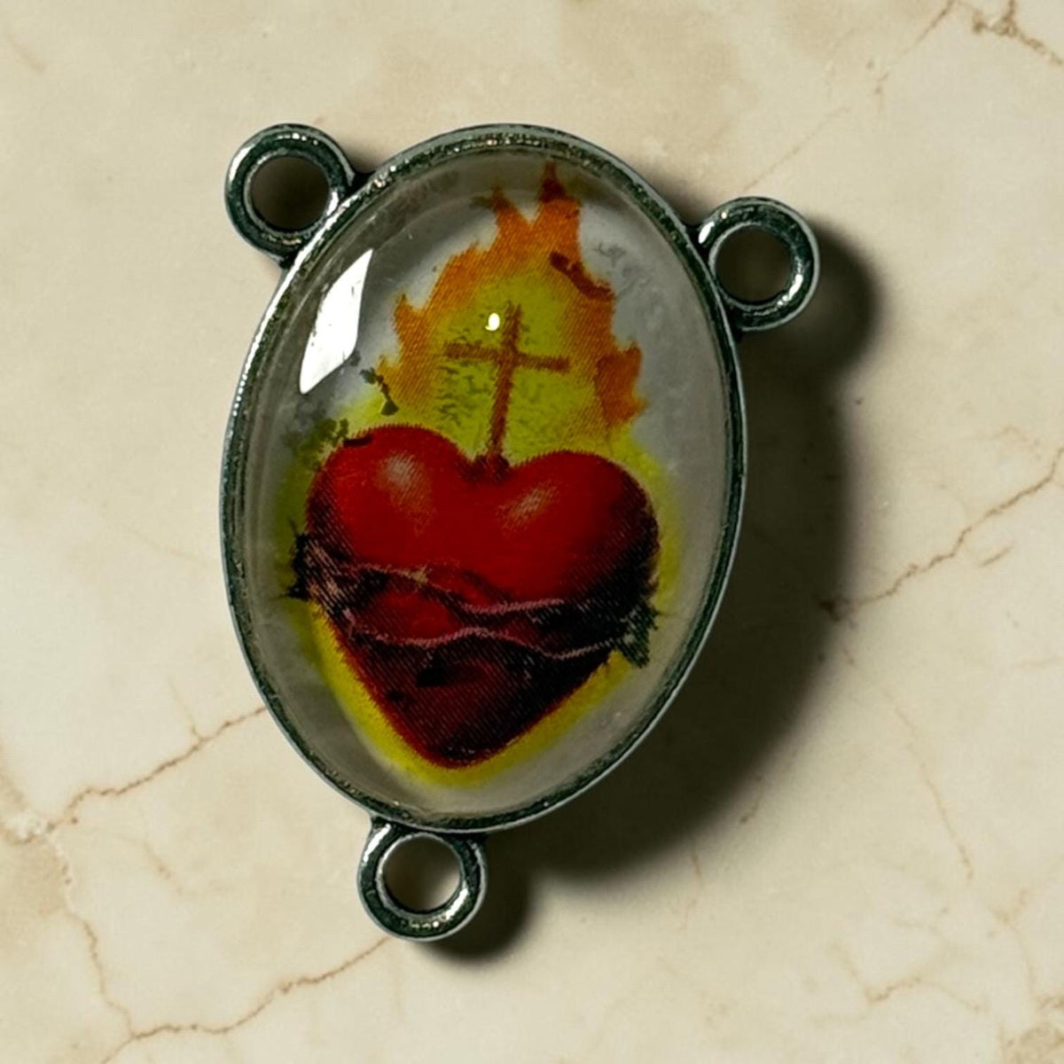 Sacred Heart of Jesus glass cabochon rosary centerpiece