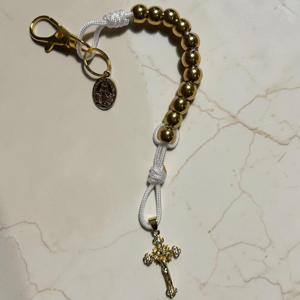 Gold Miraculous Medal decade rosary keychain