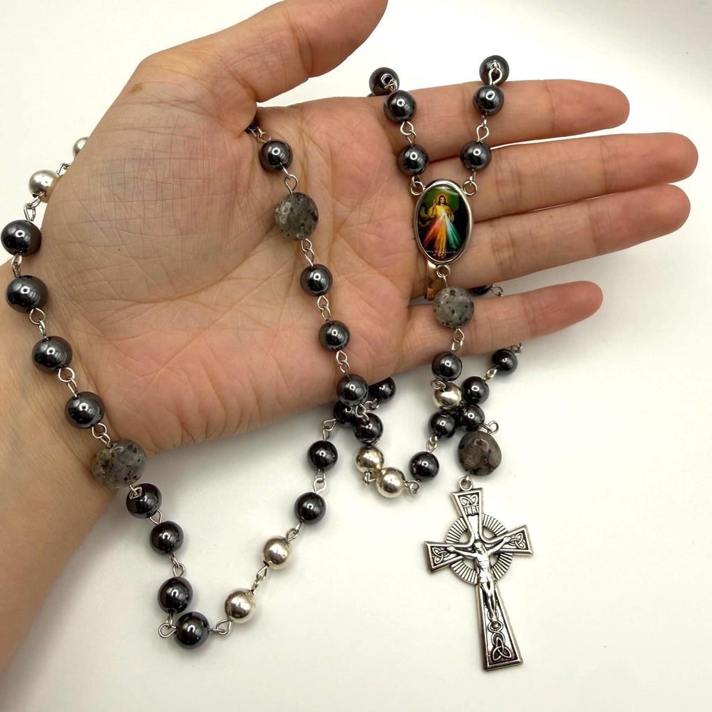 Black Hematite Divine Mercy Rosary alternate view