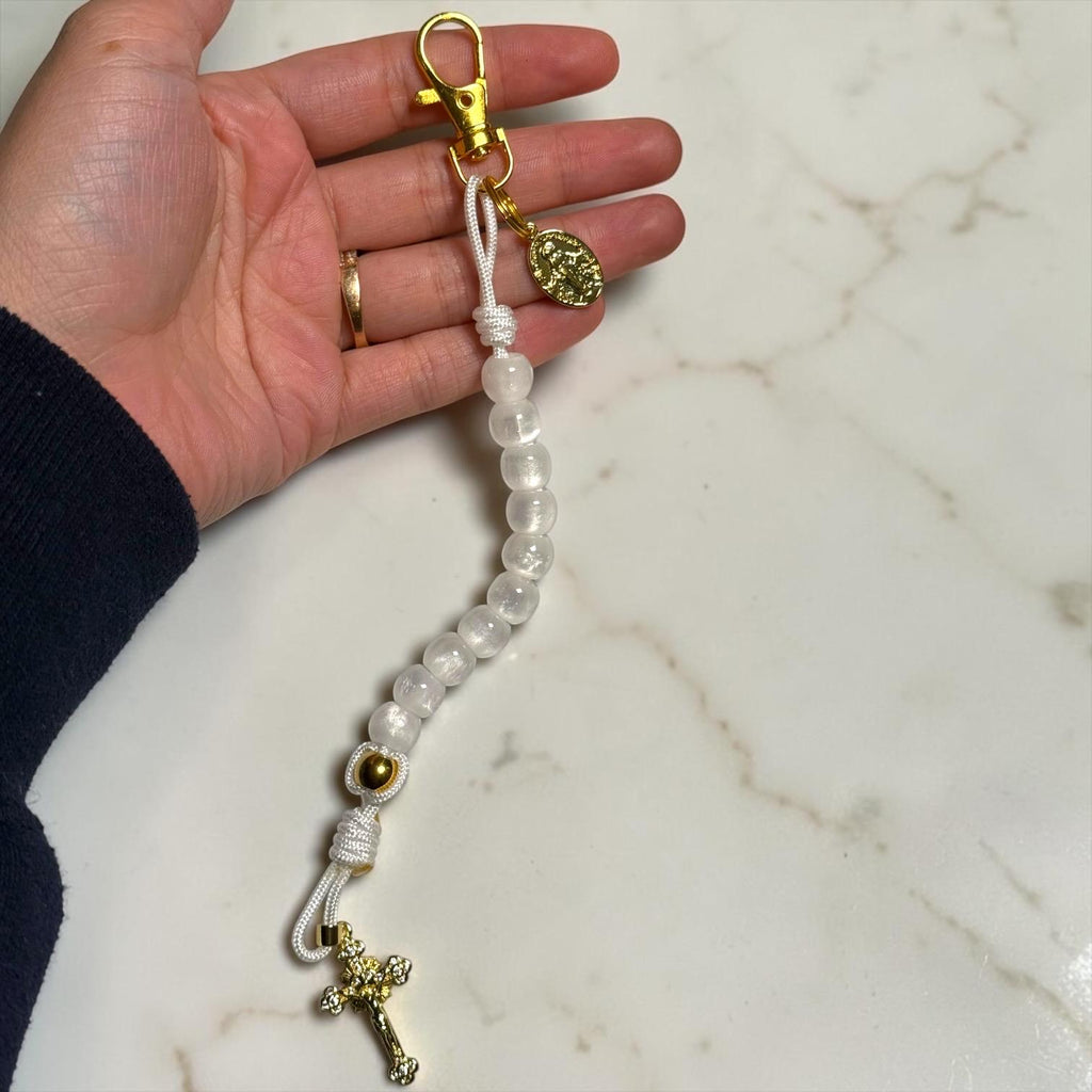 White Miraculous Medal decade rosary bracelet additional view