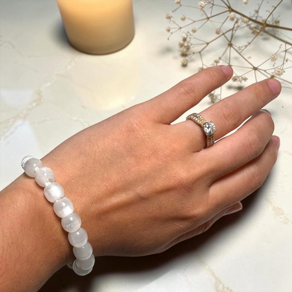 White Miraculous Medal decade rosary bracelet alternate view