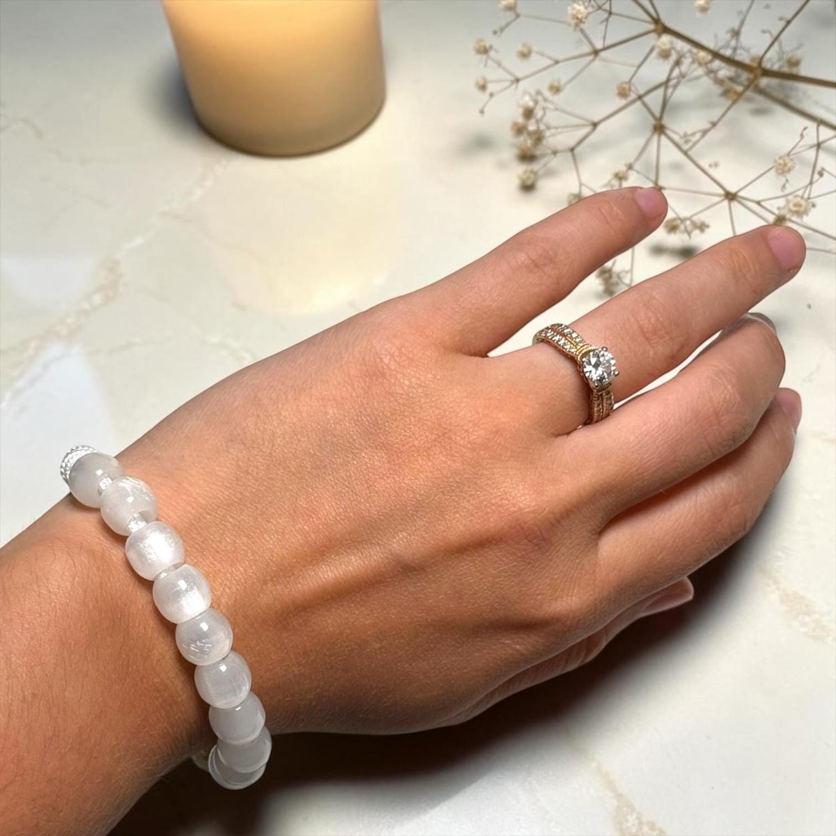White Miraculous Medal decade rosary bracelet alternate view