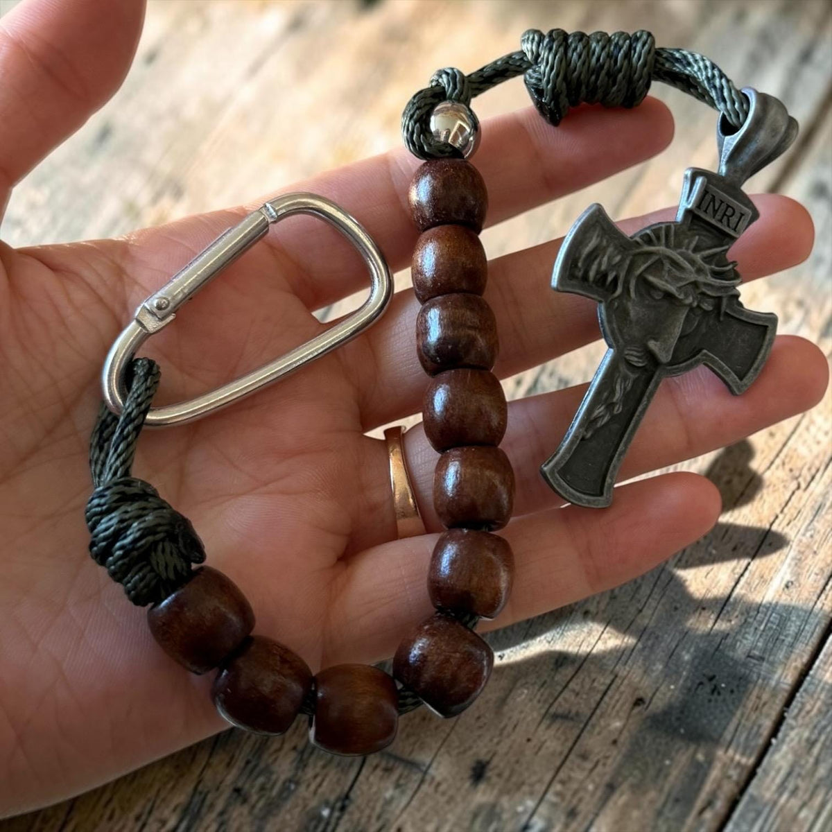 Wood Tactical Paracord Decade Rosary with carabiner