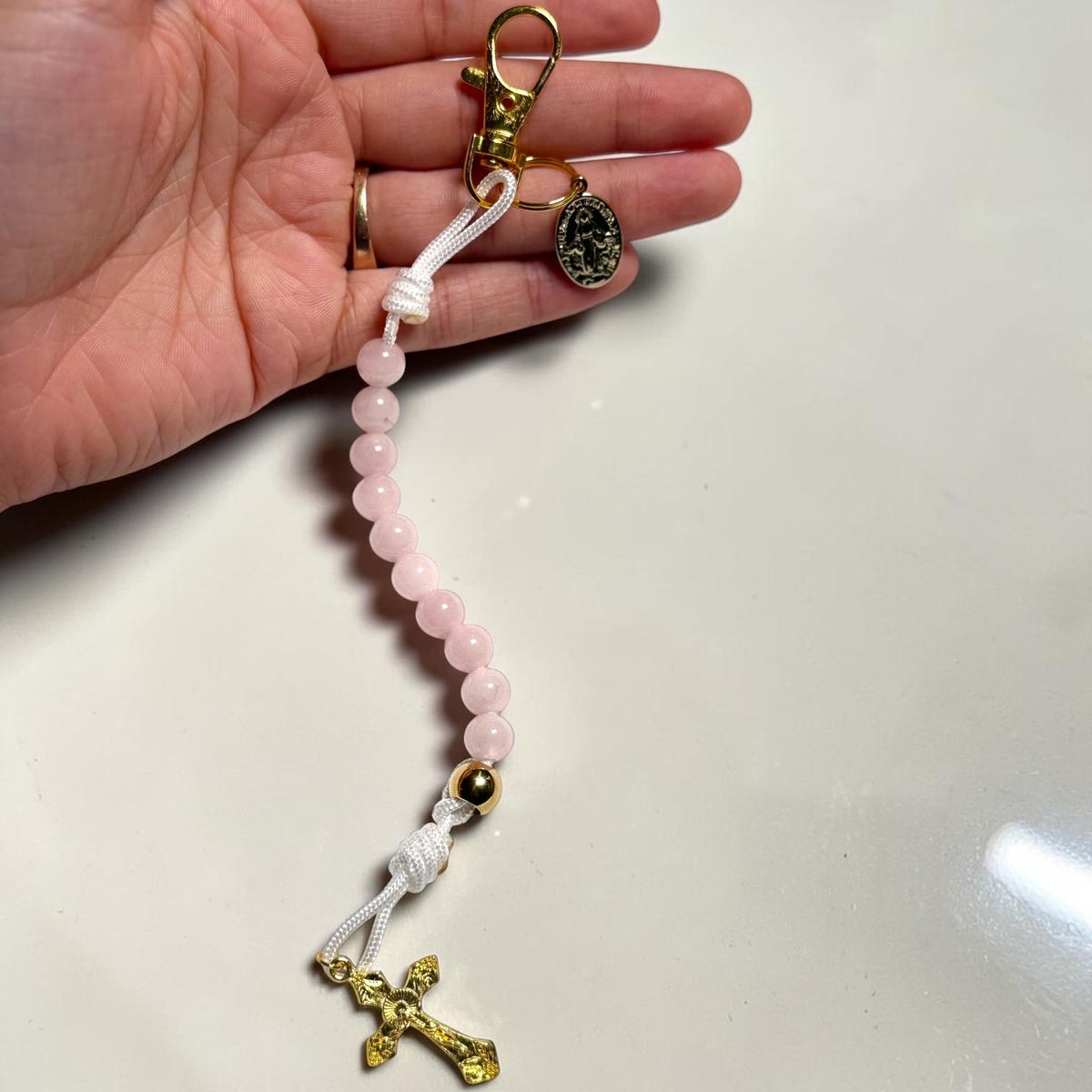 Rose Quartz Rosary Gift Set devotional detail