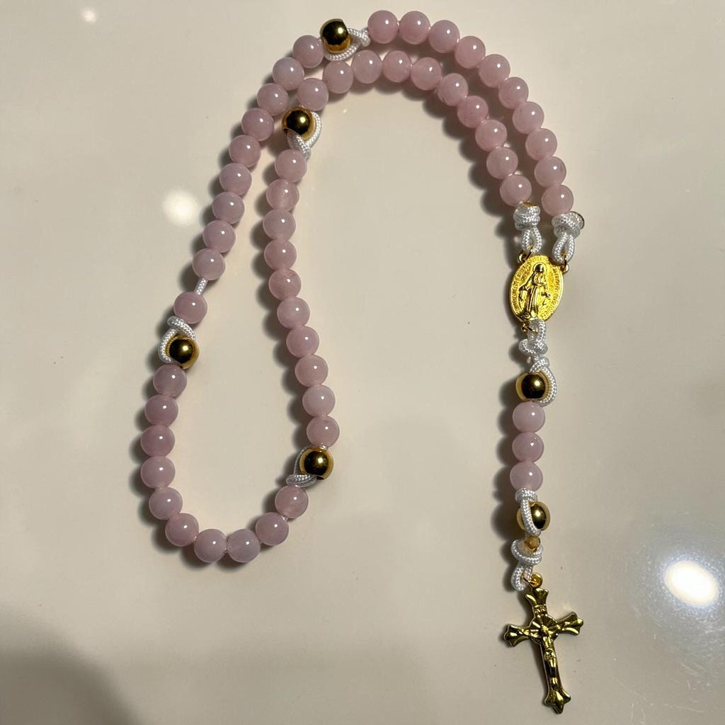 Rose Quartz Rosary Gift Set prayer beads detail