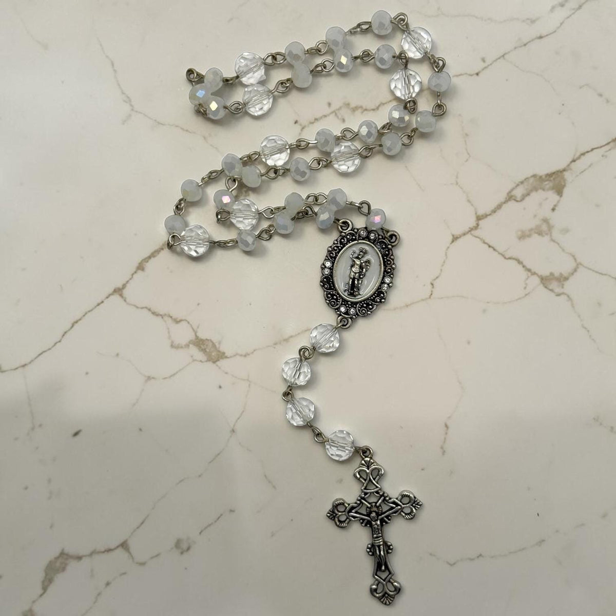 White Crystal St. Michael Chaplet alternate view