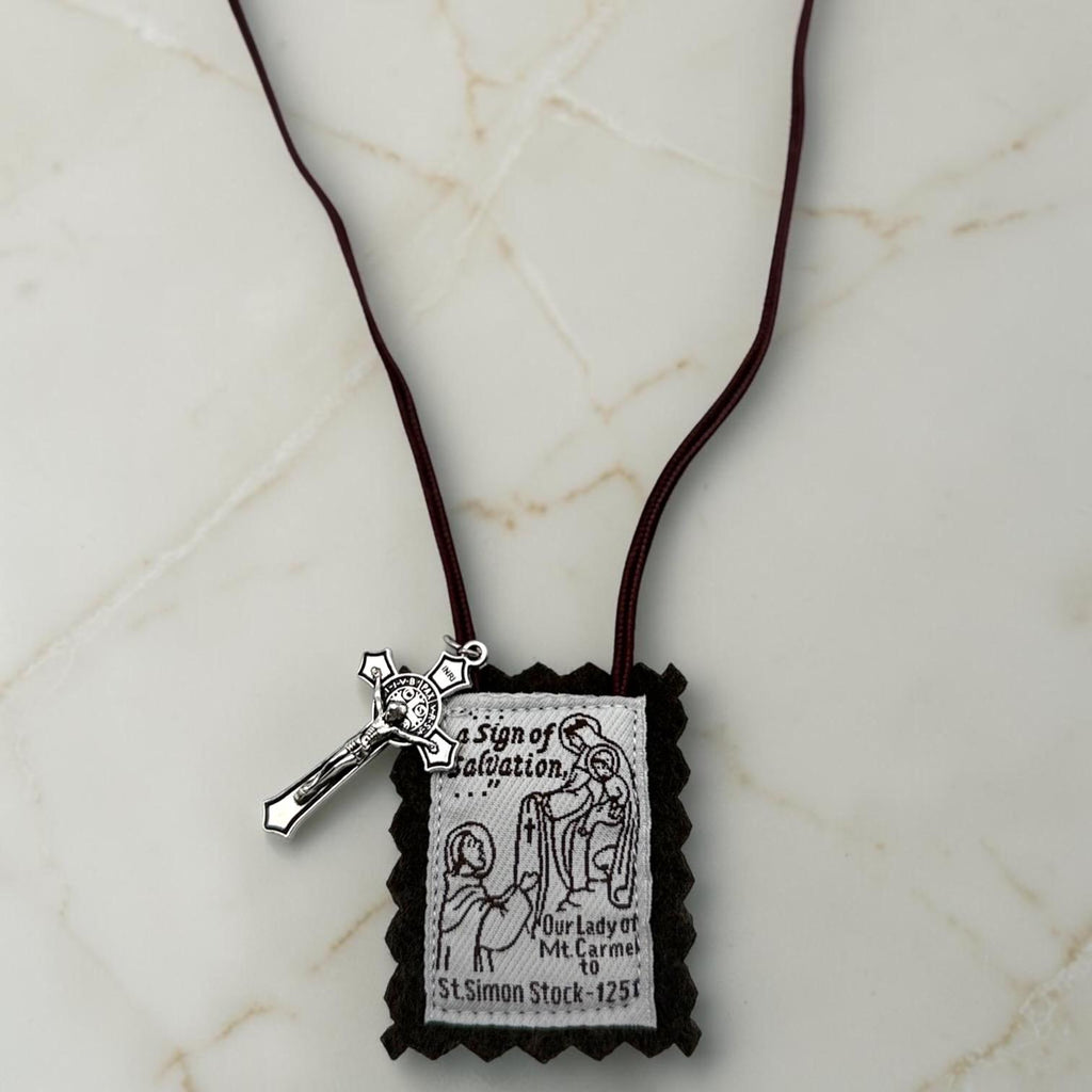 Our Lady of Mount Carmel scapular detail view