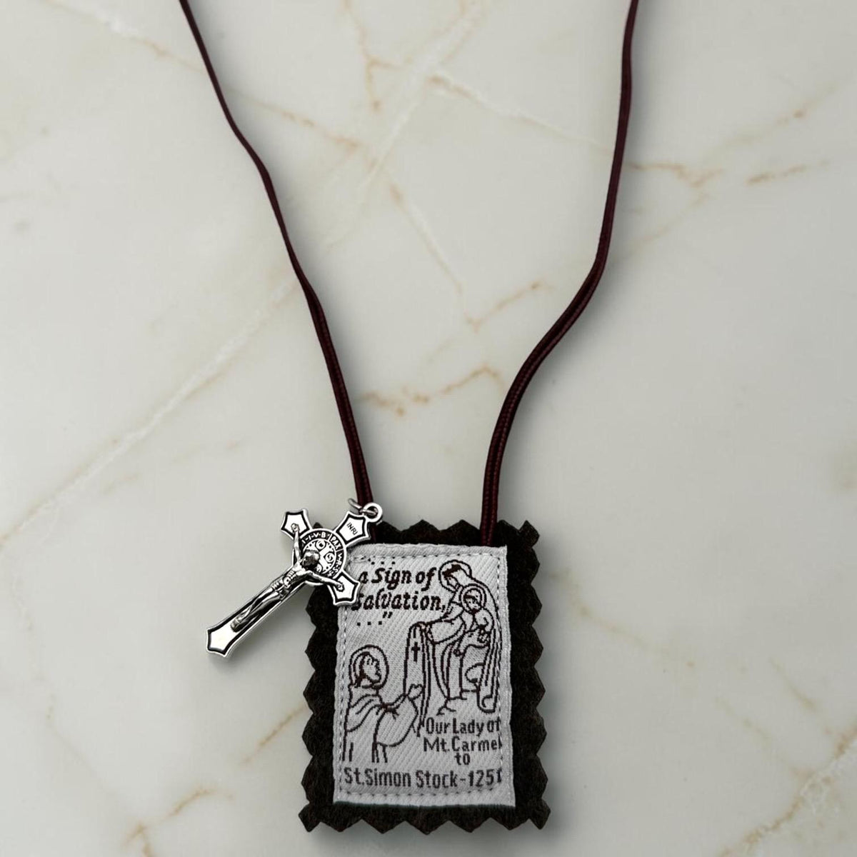 Our Lady of Mount Carmel scapular detail view