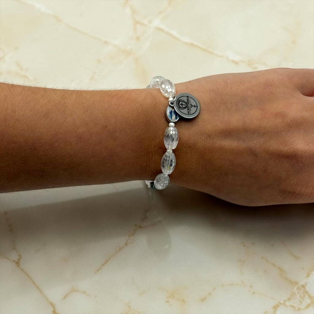 Crystal Miraculous Medal bracelet detail view